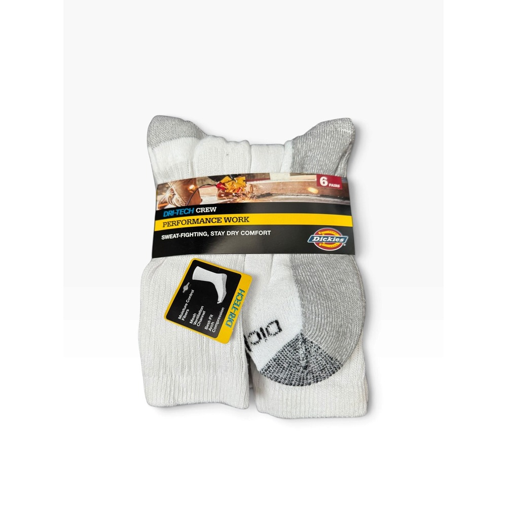 Dickies Dri-Tech Performance Work Crew Socks 6 Pairs White Grey 111750